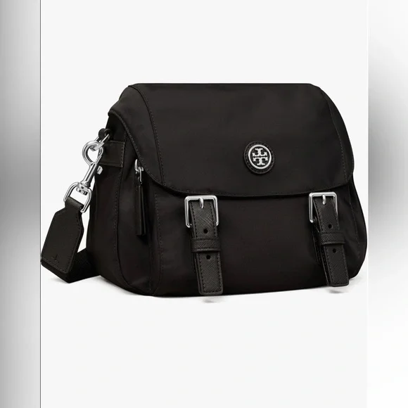 Tory Burch Small Nylon Messenger Cross Body Flap Bag Black - Picture 9 of 12